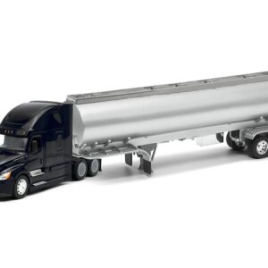 Freightliner Cascadia Truck Black with Silver Tanker Trailer “Transporter” Series 1/32 Diecast Model by Welly