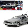 DeLorean Brushed Metal Time Machine with Lights “Back to the Future” (1985) Movie “Hollywood Rides” Series 1/24 Diecast Model Car by Jada