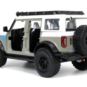 2021 Ford Bronco Gray and White with Matt Black Hood with Roof Rack “M2 Motoring” “Just Trucks” Series 1/24 Diecast Model Car by Jada