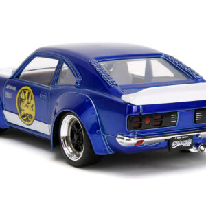 1974 Mazda RX-3 Candy Blue with White Interior and Graphics and Blue Ranger Diecast Figure “Power Rangers” “Hollywood Rides” Series 1/24 Diecast Model Car by Jada