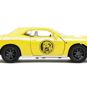 2015 Dodge Challenger SRT Hellcat Yellow with Graphics and Yellow Ranger Diecast Figure “Power Rangers” “Hollywood Rides” Series 1/24 Diecast Model Car by Jada