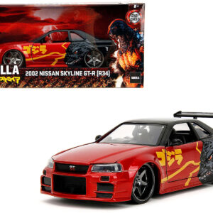 2002 Nissan Skyline GT-R (R34) RHD (Right Hand Drive) Red Metallic and Black “Godzilla vs. Destoroyah” (1995) Movie “Hollywood Rides” Series 1/24 Diecast Model Car by Jada