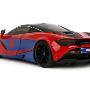 McLaren 720S Red and Blue with Black Top and Graphics and Spider-Man Diecast Figure “Marvel Spider-Man” “Hollywood Rides” Series 1/24 Diecast Model Car by Jada