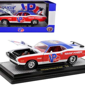 1970 Dodge Challenger R/T Hemi White with Red and Blue Stripes with Red Interior “VP Racing” Limited Edition to 5710 pieces Worldwide 1/24 Diecast Model Car by M2 Machines