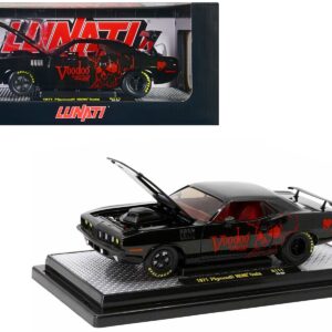 1971 Plymouth Hemi Barracuda Black Metallic with Red Interior “Voodoo by Lunati” Limited Edition to 6650 pieces Worldwide 1/24 Diecast Model Car by M2 Machines