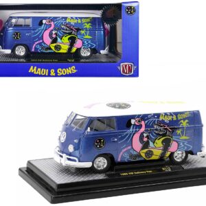 1960 Volkswagen Delivery Van Blue Metallic with White Top “Maui and Sons” Limited Edition to 6550 pieces Worldwide 1/24 Diecast Model Car by M2 Machines