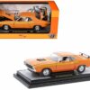 1971 Dodge Challenger R/T 440 Orange with Yellow Stripes and White Interior Limited Edition to 5250 pieces Worldwide 1/24 Diecast Model Car by M2 Machines