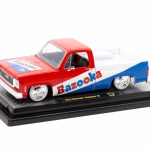 1973 Chevrolet Cheyenne 10 Pickup Truck Red and Blue with White Stripe “Bazooka Bubble Gum” Limited Edition to 6250 pieces Worldwide 1/24 Diecast Model Car by M2 Machines