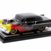 1957 Chevrolet 150 Sedan Black with Flames Graphics Limited Edition to 4250 pieces Worldwide 1/24 Diecast Model Car by M2 Machines