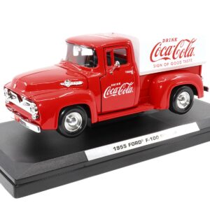 1955 Ford F-100 Pickup Truck Red with White Canopy “Drink Coca-Cola” 1/24 Diecast Model Car by Motor City Classics