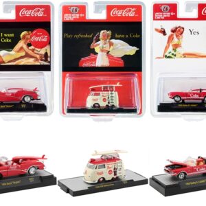 “Coca-Cola Bathing Beauties” Set of 3 Cars with Surfboards Release 2 Limited Edition to 6980 pieces Worldwide 1/64 Diecast Model Cars by M2 Machines