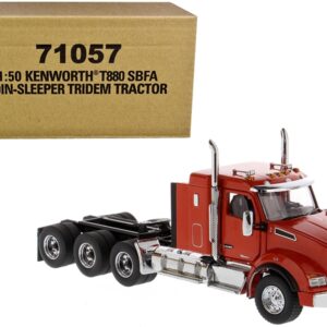 Kenworth T880 SBFA 40″ Sleeper Cab Tridem Truck Tractor Orange 1/50 Diecast Model by Diecast Masters