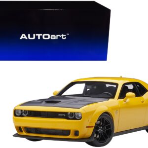 Dodge Challenger SRT Hellcat Widebody Yellow Jacket with Satin Black Hood 1/18 Model Car by Autoart