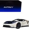 Ford GT Heritage Edition Prototype Wimbledon White with Antimatter Blue Hood and Stripe 1/18 Model Car by Autoart