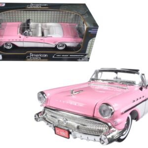 1957 Buick Roadmaster Convertible Pink and White 1/18 Diecast Model Car by Motormax