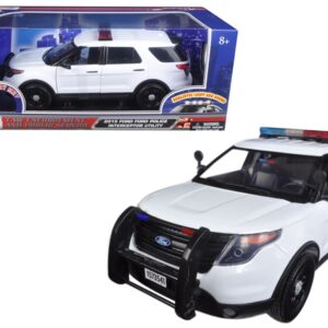 2015 Ford Police Interceptor Utility White with Flashing Light Bar and Front and Rear Lights and 2 Sounds 1/18 Diecast Model Car by Motormax