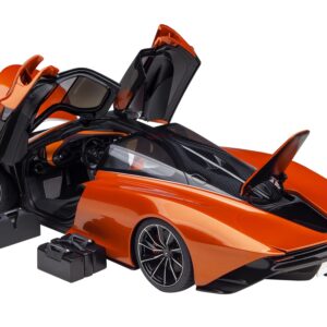 McLaren Speedtail Volcano Orange Metallic with Black Top and Suitcase Accessories 1/18 Model Car by Autoart