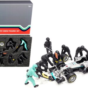 Formula One F1 Pit Crew 7 Figurine Set Team Black for 1/18 Scale Models by American Diorama