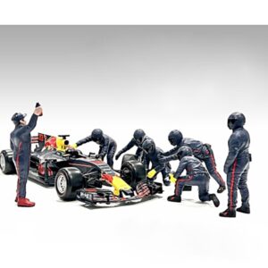 Formula One F1 Pit Crew 7 Figure Set Team Blue Release III for 1/18 Scale Models by American Diorama