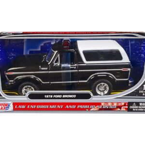 1978 Ford Bronco Police Car Unmarked Black with White Top “Law Enforcement and Public Service” Series 1/24 Diecast Model Car by Motormax