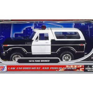 1978 Ford Bronco Police Car Unmarked Black and White “Law Enforcement and Public Service” Series 1/24 Diecast Model Car by Motormax