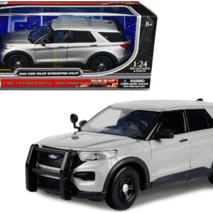 2022 Ford Police Interceptor Utility Unmarked Slick-Top Silver 1/24 Diecast Model Car by Motormax