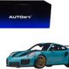 Porsche 911 (991.2) GT2 RS Weissach Package Miami Blue with Carbon Stripes 1/18 Model Car by Autoart