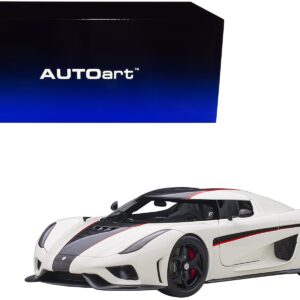 Koenigsegg Regera White with Black Carbon and Red Stripes 1/18  Model Car by Autoart