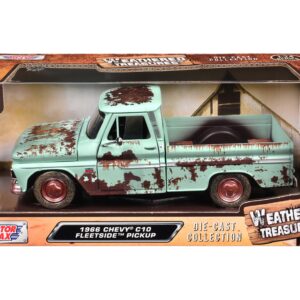 1966 Chevrolet C10 Fleetside Pickup Truck Light Green (Rusted) “Weathered Treasures” Series 1/24 Diecast Model Car by Motormax