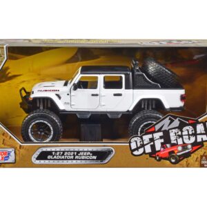 2021 Jeep Gladiator Rubicon Off-Road Pickup Truck White with Black Top “Off Road” Series 1/27 Diecast Model Car by Motormax