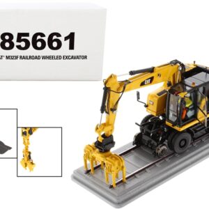 CAT Caterpillar M323F Railroad Wheeled Excavator with Operator and 3 Work Tools Safety Yellow Version “High Line Series” 1/50 Diecast Model by Diecast Masters