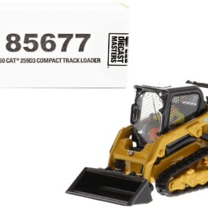 CAT Caterpillar 259D3 Compact Track Loader with Work Tools and Operator Yellow “High Line Series” 1/50 Diecast Model by Diecast Masters