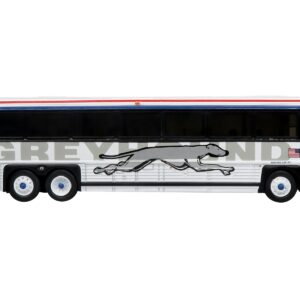 2001 MCI D4000 Coach Bus “Greyhound” White with Red and Blue Stripes “Vintage Bus & Motorcoach Collection” Limited Edition to 504 pieces Worldwide 1/87 (HO) Diecast Model by Iconic Replicas