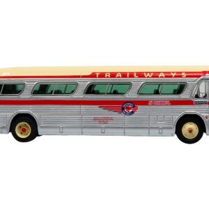 1959 GM PD4104 Motorcoach Bus “Continental Trailways” Silver and Cream with Red Stripes “Vintage Bus & Motorcoach Collection” Limited Edition 1/87 (HO) Diecast Model by Iconic Replicas