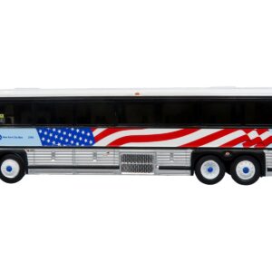 2001 MCI D4000 Coach Bus “MTA New York City – 9/11 Memorial” Silver and White with American Flag Graphics “Vintage Bus & Motorcoach Collection” Limited Edition to 504 pieces Worldwide 1/87 (HO) Diecast Model by Iconic Replicas