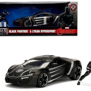 Lykan Hypersport Black with Black Panther Diecast Figurine “Avengers” “Marvel” Series 1/24 Diecast Model Car by Jada