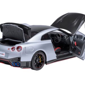 2022 Nissan GT-R (R35) Nismo Special Edition RHD (Right Hand Drive) Ultimate Metal Silver with Carbon Hood and Top 1/18 Model Car by Autoart