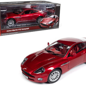 2005 Aston Martin V12 Vanquish RHD (Right Hand Drive) Toro Red Mica Metallic with Red Interior 1/18 Diecast Model Car by Auto World