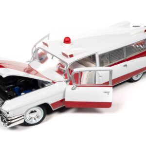 1959 Cadillac Eldorado Ambulance Red and White 1/18 Diecast Model by Auto World