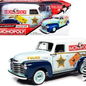 1948 Chevrolet Panel Police Van with Mr. Monopoly Figurine “Monopoly” 1/18 Diecast Model Car by Auto World