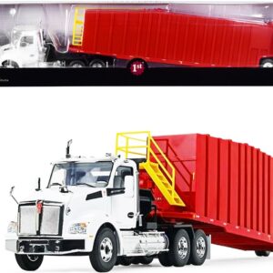 Kenworth T880 Winch Truck with Pinnacle Frac Tank Trailer White and Viper Red 1/34 Diecast Model by First Gear