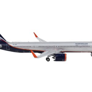 Airbus A321neo Commercial Aircraft “Aeroflot” Silver Metallic with Dark Blue Tail 1/400 Diecast Model Airplane by GeminiJets