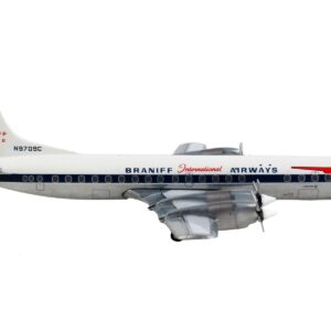 Lockheed L-188 Electra Commercial Aircraft “Braniff International Airways” White with Blue Stripes 1/400 Diecast Model Airplane by GeminiJets