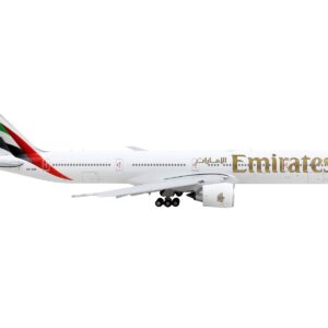 Boeing 777-300ER Commercial Aircraft with Flaps Down “Emirates Airlines” White with Tail Stripes 1/400 Diecast Model Airplane by GeminiJets