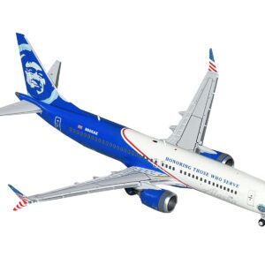 Boeing 737 MAX 8 Commercial Aircraft “Alaska Airlines – Honoring Those Who Serve” (N806AK) White and Blue 1/400 Diecast Model Airplane by GeminiJets