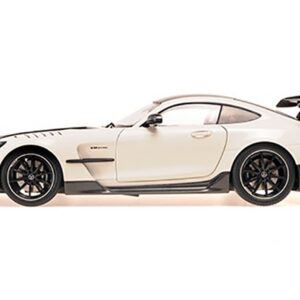 2021 Mercedes-Benz AMG GT Black Series White Metallic with Black Top and Hood Stripes 1/18 Diecast Model Car by Minichamps