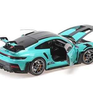 2024 Porsche 911 GT3 RS Green with Carbon Top and Hood Stripes Limited Edition to 400 pieces Worldwide 1/18 Diecast Model Car by Minichamps