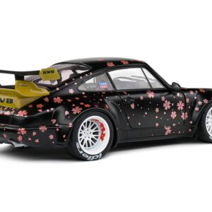 2021 RWB Aoki Matt Black with Cherry Blossom Graphics “Rauh WeltBegriff” 1/18 Diecast Model Car by Solido