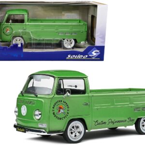 1968 Volkswagen T2 Pickup Truck Green Metallic “Rooster Speed Motorcycle” 1/18 Diecast Model Car by Solido