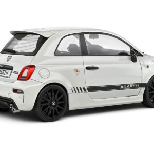 2022 Fiat F595 Abarth Ghiaccio White with Black Stripes 1/18 Diecast Model Car by Solido